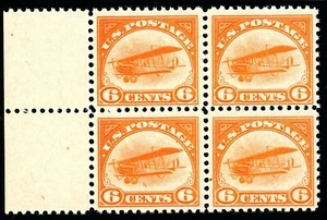 USAstamps Unused VF US 1918 Airmail Jenny Margin Block Scott C1 OG MNH SCV $440+ - Picture 1 of 2