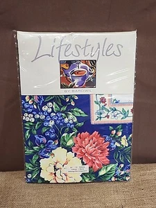 Bardwil Lifestyles Blue Floral Oblong 52x70 Tablecloth - Picture 1 of 5
