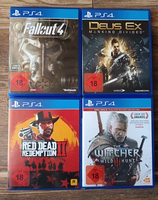 4x PS4 Red Dead Redemption II + The Witcher III + Fallout 4 + Deus Ex Mankind - Bild 1 von 4