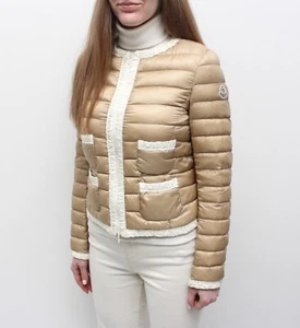 Women's MONCLER Flavienne Quilted Down Puffer Jacket Full Zip Beige 1 ~S RARE - Picture 1 of 14