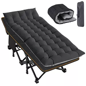 Adults Folding Sleeping Cot Guest Bed Heavy Duty Portable Cots Camping with Mat - Picture 1 of 9