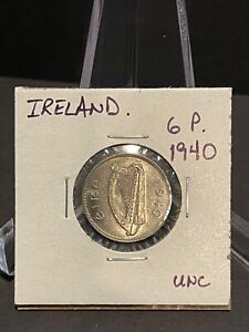 IRELAND 3d 3 Pence 1940, Original UNC w/ Luster