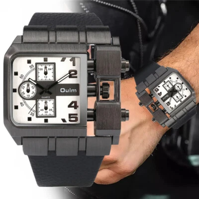 Reloj militar Oulm cuadrado esfera grande correa ancha reloj punk deportivo de cuarzo para hombre Foto 1 de 4