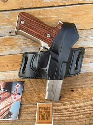 Vintage AKER Black White Lightning Leather OWB Holster For Sig P220 P226 220 226 - Image 1 of 2