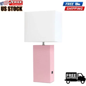 Table Lamp w/USB & White Fabric Shade Nightstand Bedside Lamps for Living Room - Picture 1 of 2