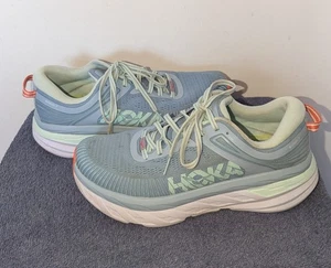 Hoka One One Bondi 7 Womens Size 9 D Wide Blue Fog Blue Glass Sneakers Lace Up  - Picture 1 of 15