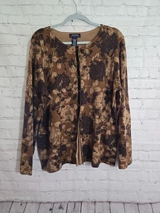 Jones New York 100% Merino Wool Cardigan Sweater Sz 4x Dark Floral Cottagecore - Picture 1 of 8
