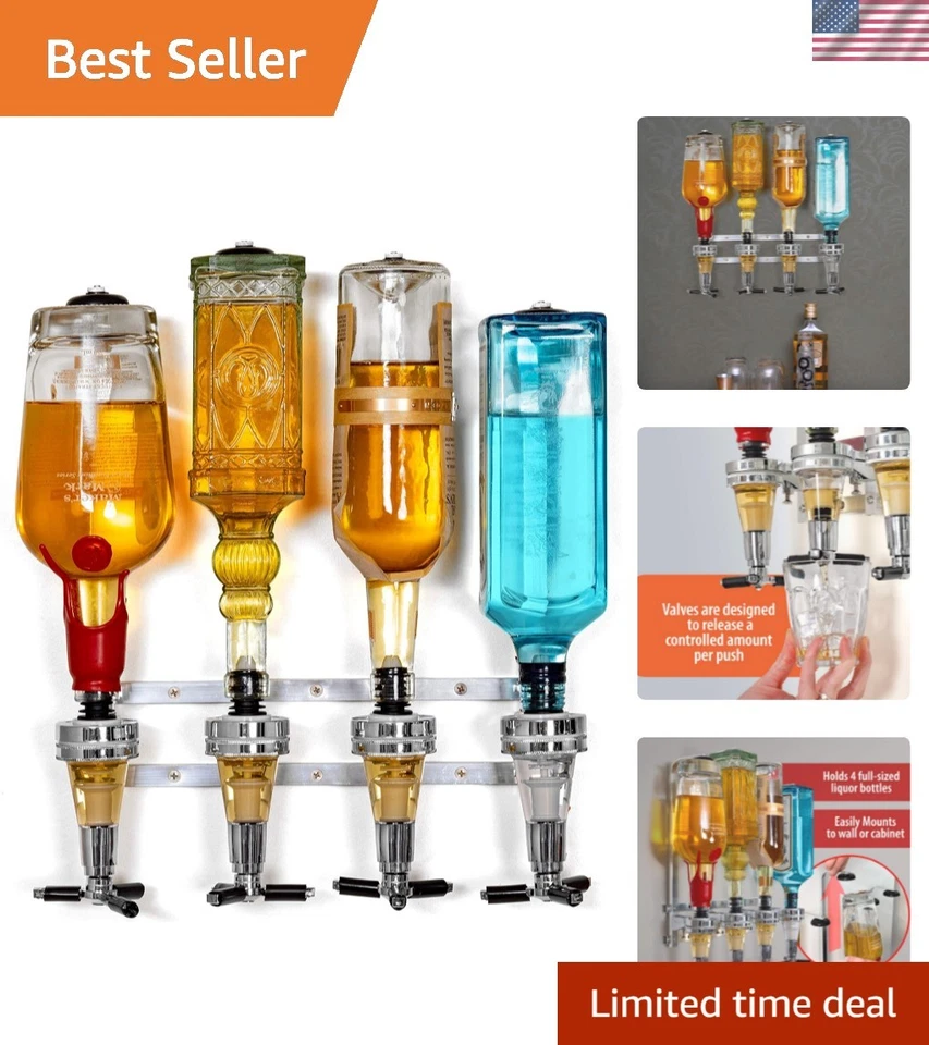 Elegante dispensador de licor de 4 botellas con insertos de goma - Perfecto para cuevas de hombre Foto 1 de 4