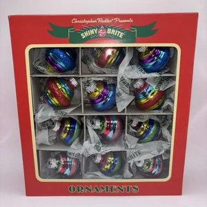 New 2012 Christopher Radko Shiny Brite 12 Pc Glass Christmas Ornaments Colorful - Picture 1 of 24