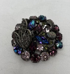 Vintage Regency?  Filigrane Brosche lila blau türkis Heliotrop grün Strass - Bild 1 von 4