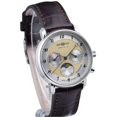 Reloj para hombre Zeppelin Friedrichshafen fase lunar esfera dorada 8537-5 Foto 1 de 4