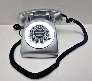 Classic Retro Corded Desk Telephone Silver Push Button Rotary Dial Recall Redial - Picture 1 of 9