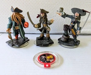 4 Pc PS3 Disney Infinity Pirates of Caribbean 3 Figures, Jack Sparrow Power Disc - Picture 1 of 6
