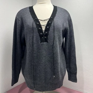 Suéter Merino de punto gris y negro con cordones de lana tarta Plus 1X - Imagen 1 de 10