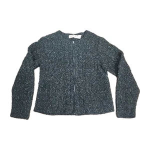 ORVIS Damen Medium Seidenmischung schwarz Boucle flauschiger Strick Cardigan Pullover durchgehender Reißverschluss - Bild 1 von 9