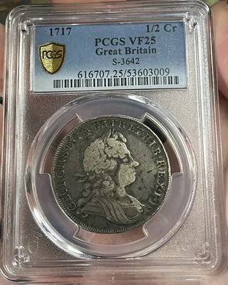 1717 Gran Bretaña (George IV) 1/2 Corona PCGS VF25 - S-3642 - Rosas y Plumas 🥀 Foto 1 de 4