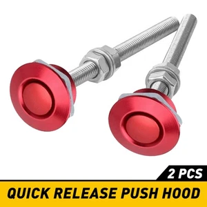 Push Button 2x Bonnet Release Quick Car Hood Clip Pins Lock Bumper Latch Kit Red - Picture 1 of 7