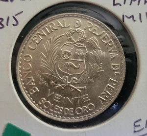 Perú 1965 20 Soles .900 Plata 400 Aniversario Lima Casa de la Moneda B.U. - Imagen 1 de 4