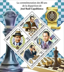 SCACCHI Grandmaster José Raúl CAPABLANCA Sport 4v-Stamp Foglio #226 (2022 Niger) - Foto 1 di 1