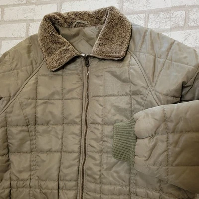 Mulberry Street Taupe Fleece Collared Chic Quilted Puffer Jacket Womens Medium - Image 1 of 4