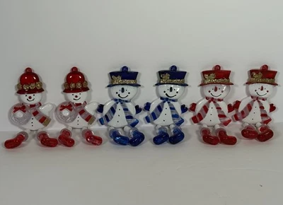 Set of 6 Dangle Legs Snowman Christmas Tree Ornaments Plastic Foto 1 de 4