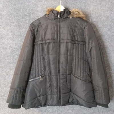 Weather Tamer Faux Fur Hood Puffer Jacket Women Junior XL Pit 22 Sleeve 25  - Image 1 of 4