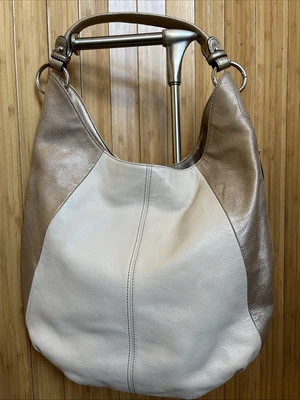 CLARKS BLANC VINTAGE/METALLIC LEATHER HANDLE HOBO SLOUCHY SHOULDER BAG LARGE - Image 1 of 4