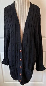 VTG 80s Laura Peterson Lagenlook Black Cable Knit Cardigan Sweater 1X 16W 18W - Picture 1 of 5
