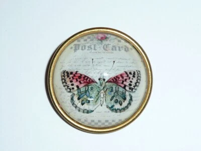 Colorida postal mariposa abovedada caña botón hormiga latón bisel botón 1-1/4" Foto 1 de 3