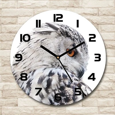Tulup Horloge Murale En Verre fi 30 cm - Chouette Blanche - Photo 1/4