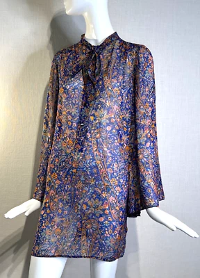 Vestido túnica Marc Jacobs semi transparente seda floral estampado cachemira 6, lazo en el coño Foto 1 de 4