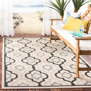 SAFAVIEH Outdoor CY7938-256A18 Courtyard Ivory / Black Rug - Picture 1 of 27