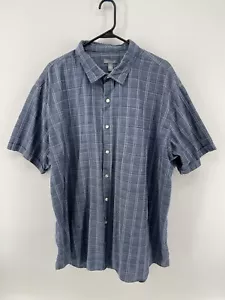 Van Heusen Button Shirt Mens Size 3XL XXXL Blue 19-19.5 Blue Plaid Short Sleeve - Picture 1 of 6