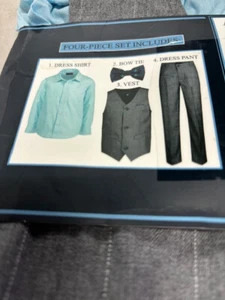 Andy & Evan Boy's 4-Piece Pant Shirt Vest Bowtie Set(GREY/ PLANE,7 )NWT - Picture 1 of 4