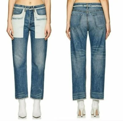 Jeans Helmut Lang Inside Out Oversized Boyfriend azul denim branco bolsos 31 - Imagem 1 de 4