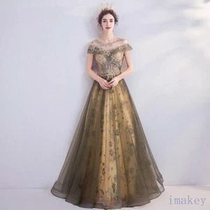 Para mujeres Elegantes Vestidos de Noche de Tul Flores Lentejuelas Bordados Dorados de Lujo Baile de graduación - Imagen 1 de 13