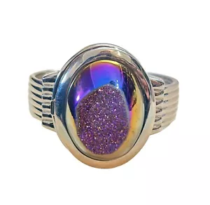 Silber & Regenbogen Titan Fenster Druzy Armband Manschette mit versteckter Uhr - Bild 1 von 9