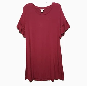 Mossimo M Women's Red Burgundy Flutter Shift Knit Dress Ruffle - Picture 1 of 5