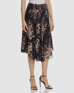 $580 Joie Women's Black Pink Floral Arvina Printed High-Low Silk Skirt Size 4 - Picture 1 of 2