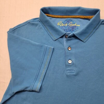 Camisa Polo Robert Graham Para Hombre Azul Mediana Manga Corta Piqué Algodón Tejido Clásica Foto 1 de 4