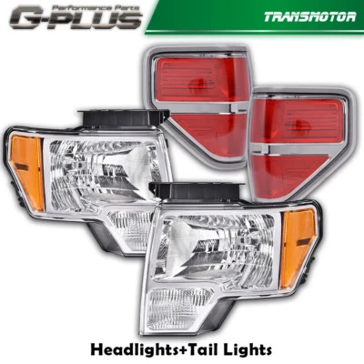Fit For 09-14 Ford F150 Pickup Clear Headlights & Red Tail Brake Lights Lamp Set - Image 1 of 4