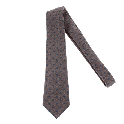 Corbata Kiton nueva sin etiquetas mezcla de lana/seda siete pliegues marrón grisáceo con lunares azules Foto 1 de 4