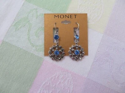 НОВЫЙ СИНИЙ И ДЫМЧАТЫЙ КРИСТАЛЛЫ - СЕРЕБРЯНЫЙ РЫЧАГ НАЗАД ПОДВЕСКОЙ СЕРЬГИ MONET - Изображение 1 из 4