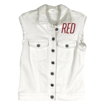 Taylor Swift Denim Vest Custom Embroidered Red Kut from the Kloth Small 1333 - Image 1 of 4
