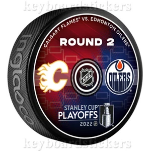2022 Stanley Cup Playoffs 2nd Round Dueling Puck Calgary Flames Edmonton Oilers - Foto 1 di 2