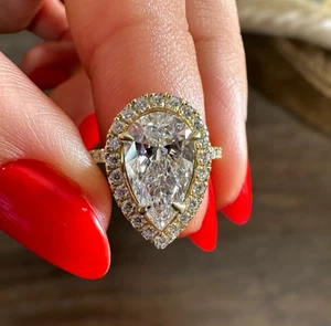 Halo Vintage Pear Cut Moissanite Wedding Ring Huge Stone Bridal Gift VVS1 - Picture 1 of 12