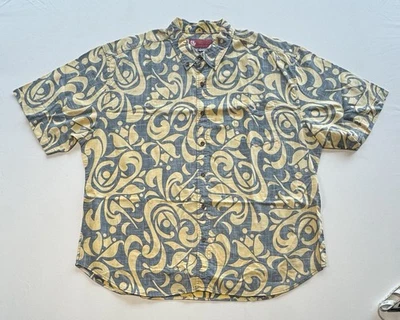 Camisa Hawaiana Reyn Spooner Alfred Shaheen Para Hombres XXL Amarillo Azul Tribal Floral Foto 1 de 4