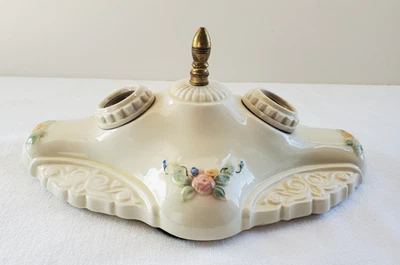 Vintage Art Deco Porcelain Porcelier Double Socket Ceiling Light & Brass Finial - Image 1 of 4