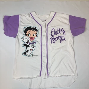 Camiseta deportiva de béisbol vintage de los 90 Betty Boop con botones delanteros mangas rosas talla grande 1994 - Imagen 1 de 6
