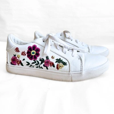 Betsy Johnson Divertido Floral Bordado Tenis Zapato Mayas Mujeres 8.5B Blanco Foto 1 de 4